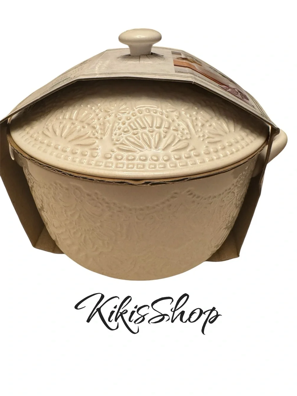 The Pioneer Woman 1QT Cocotte Casserole Baking Dish Stoneware Vintage Lace Linen